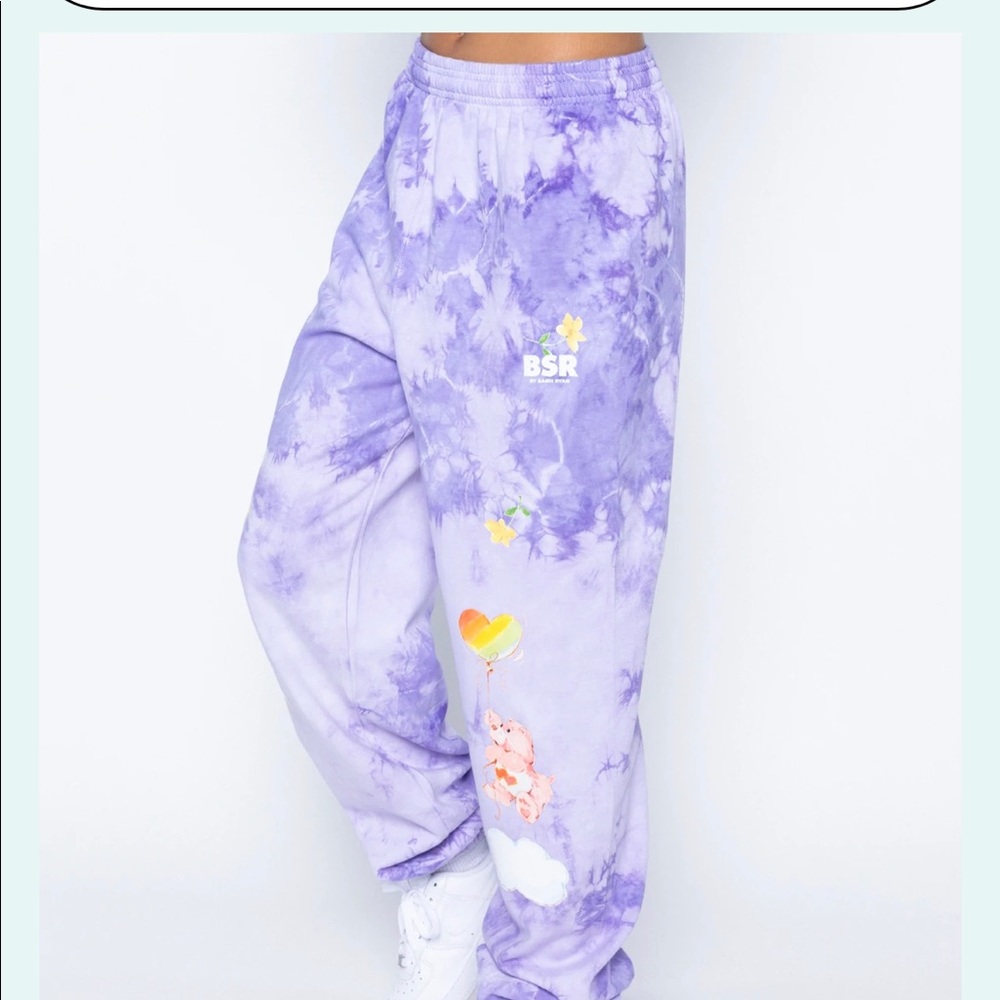 By Samii Ryan Think Happy purple tie dyed care bear joggers size M NWOT